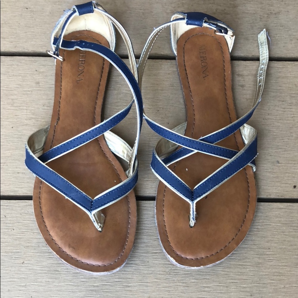 Merona - strapped navy sandals w/ metallic detail